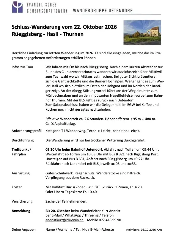 Wanderung Rüeggisberg-Hasli-Thurnen